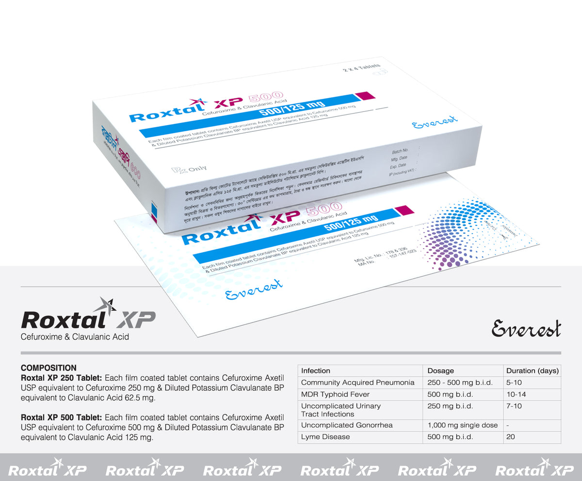 Roxtal XP 500(Cefuroxime USP/Clavulanic Acid BP 500/125 mg Tablet
