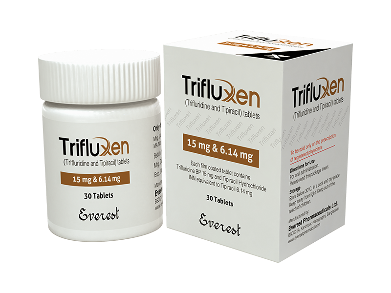 Trifluxen 15mg-6-14mg tablet (trifluridine-15-mg-and-tipiracil-6-14-mg)