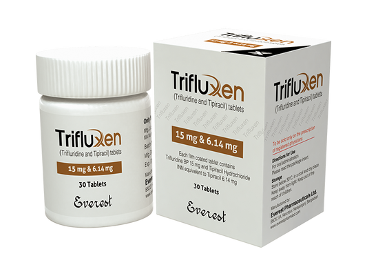 Trifluxen 15mg-6-14mg tablet (trifluridine-15-mg-and-tipiracil-6-14-mg)